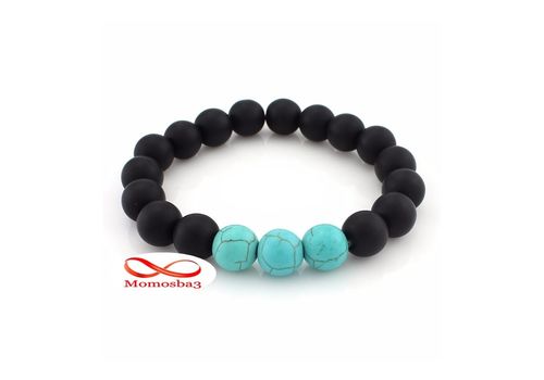 Agate Pierre Naturelle Noir Mat + Turquoise élastique Unisex au meilleur prix au Maroc