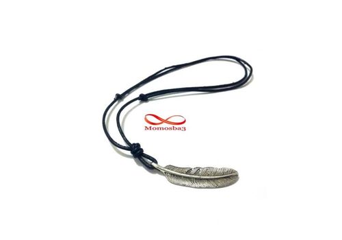 Collier Cuir Noir Réglable Avec Pendentif Plume - Unisex au meilleur prix au Maroc
