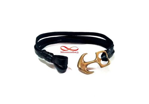 Bracelet Ancre Marine BRONZE + Cuir Noir au meilleur prix au Maroc