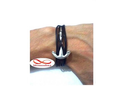 Bracelet Ancre Cuir MARRON + Fermoir Acier Inoxydable (Réglable) au meilleur prix au Maroc