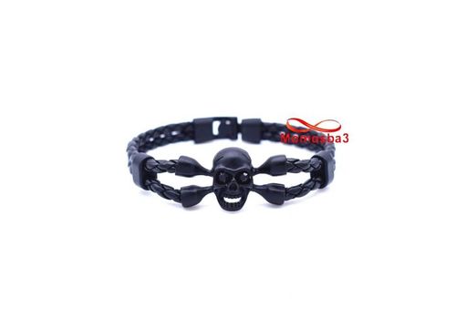 Bracelet Cuir Noir Tressé Avec Pendentif Tête de Mort Noir au meilleur prix au Maroc