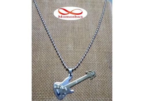 Chaine Avec Pendentif Guitar Argenté + DORE Acier Inoxydable au meilleur prix au Maroc