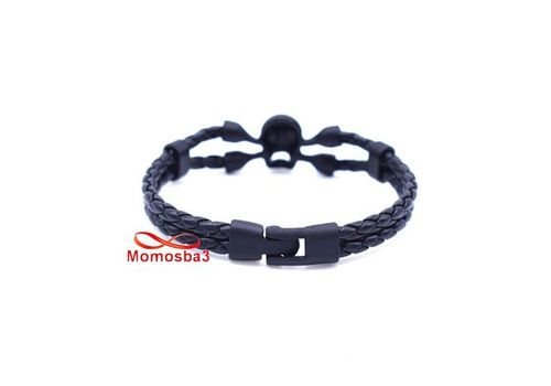 Bracelet Cuir Noir Tressé Avec Pendentif Tête de Mort Noir au meilleur prix au Maroc