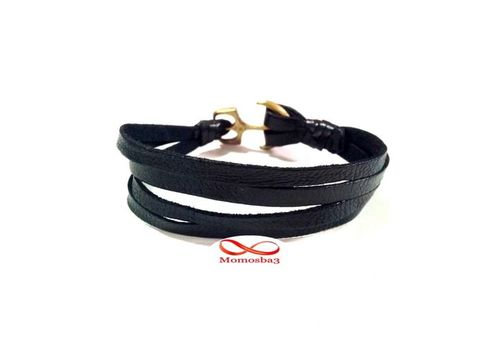 Bracelet Ancre Marine BRONZE + Cuir Noir au meilleur prix au Maroc