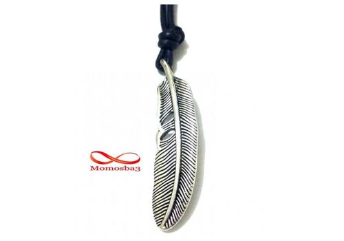 Collier Cuir Noir Réglable Avec Pendentif Plume - Unisex au meilleur prix au Maroc