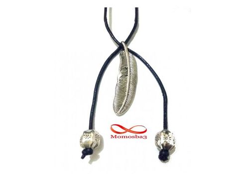 Collier Cuir Noir Réglable Avec Pendentif Plume - Unisex au meilleur prix au Maroc