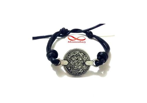 Bracelet Cuir Noir Pendentif Pièce De Monnaie Unisex (Réglable) au meilleur prix au Maroc