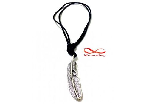 Collier Cuir Noir Réglable Avec Pendentif Plume - Unisex au meilleur prix au Maroc