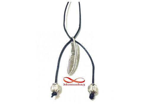 Collier Cuir Noir Réglable Avec Pendentif Plume - Unisex au meilleur prix au Maroc