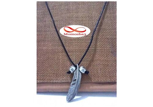 Collier Cuir Noir Réglable Avec Pendentif Plume - Unisex au meilleur prix au Maroc