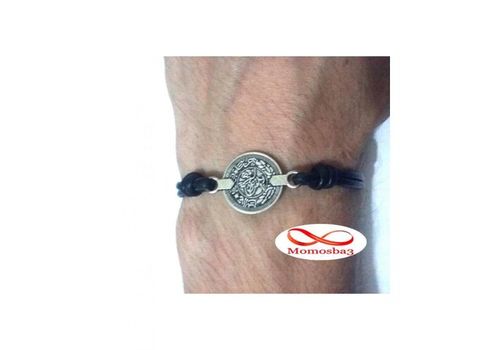 Bracelet Cuir Noir Pendentif Pièce De Monnaie Unisex (Réglable) au meilleur prix au Maroc