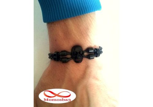 Bracelet Cuir Noir Tressé Avec Pendentif Tête de Mort Noir au meilleur prix au Maroc