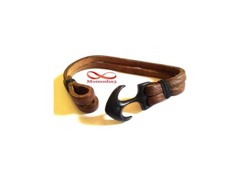 Bracelet Ancre Marine Noir Sur Cuir MARRON (Réglable) au meilleur prix au Maroc