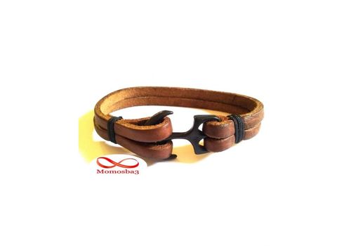 Bracelet Ancre Marine Noir Sur Cuir MARRON (Réglable) au meilleur prix au Maroc
