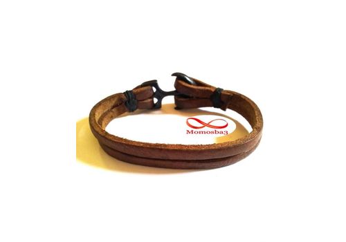 Bracelet Ancre Marine Noir Sur Cuir MARRON (Réglable) au meilleur prix au Maroc