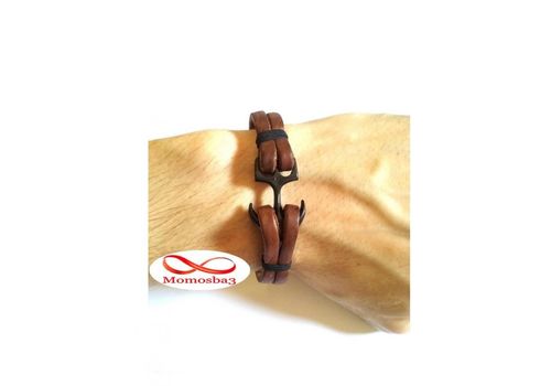 Bracelet Ancre Marine Noir Sur Cuir MARRON (Réglable) au meilleur prix au Maroc