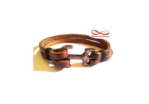 Bracelet Ancre Marine BRONZE Sur Cuir MARRON (Réglable) au meilleur prix au Maroc
