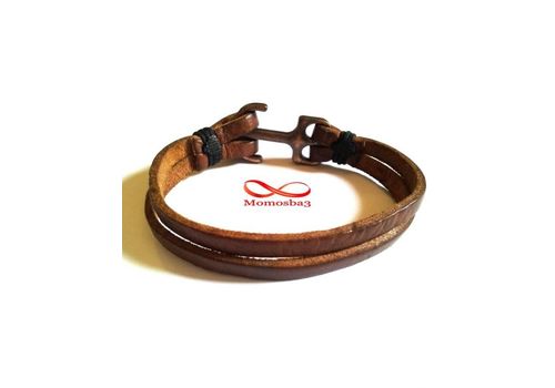 Bracelet Ancre Marine BRONZE Sur Cuir MARRON (Réglable) au meilleur prix au Maroc