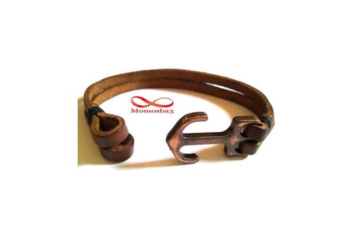 Bracelet Ancre Marine BRONZE Sur Cuir MARRON (Réglable) au meilleur prix au Maroc