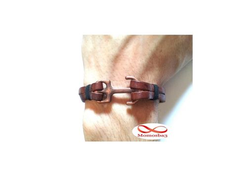 Bracelet Ancre Marine BRONZE Sur Cuir MARRON (Réglable) au meilleur prix au Maroc