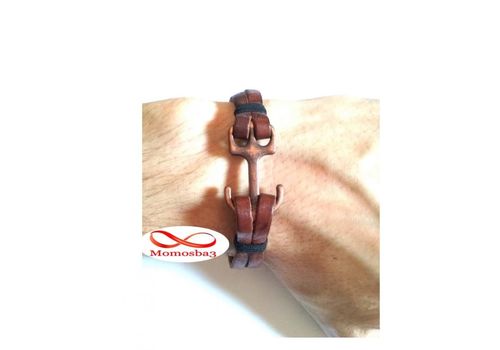 Bracelet Ancre Marine BRONZE Sur Cuir MARRON (Réglable) au meilleur prix au Maroc