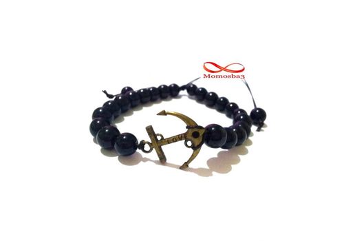 Agate Verre Avec Pendentif Ancre Marine BRONZE - Cordon Réglable au meilleur prix au Maroc