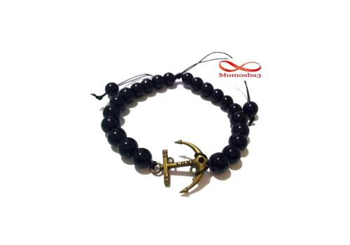 Agate Verre Avec Pendentif Ancre Marine BRONZE - Cordon Réglable au meilleur prix au Maroc