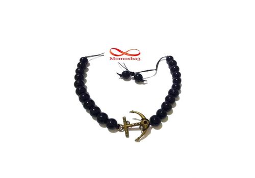 Agate Verre Avec Pendentif Ancre Marine BRONZE - Cordon Réglable au meilleur prix au Maroc