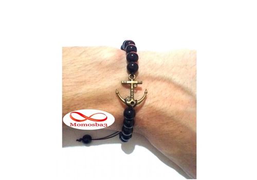 Agate Verre Avec Pendentif Ancre Marine BRONZE - Cordon Réglable au meilleur prix au Maroc