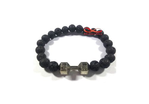 Agate Pierres Naturelle Lave Noir Avec Pendentif Fitness Argenté - élastique au meilleur prix au Maroc