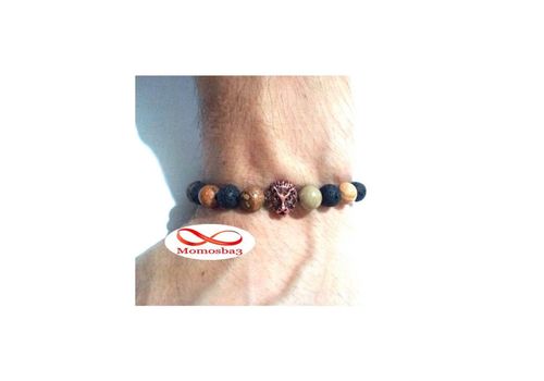 Agate Pierres Naturelle + Lave Noir Avec Pendentif LION - élastique au meilleur prix au Maroc