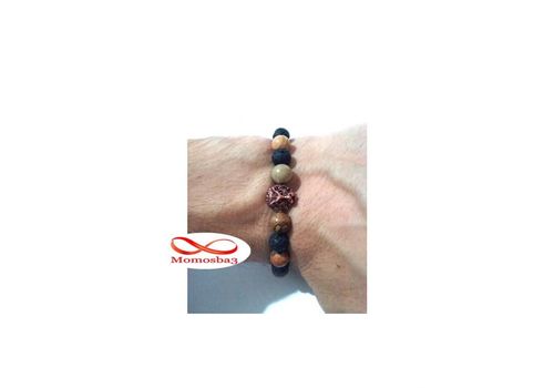 Agate Pierres Naturelle + Lave Noir Avec Pendentif LION - élastique au meilleur prix au Maroc