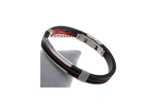 Bracelet En Silicone Noir + MARRON Et Acier Inoxydable (Réglable) au meilleur prix au Maroc