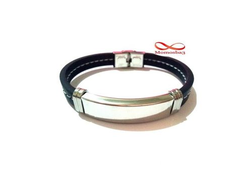 Bracelet En Acier Inoxydable + Cuir Noir (Réglable) au meilleur prix au Maroc