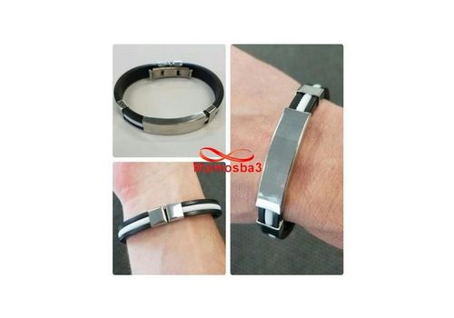 Bracelet En Silicone Noir + BLANC Et Acier Inoxydable (Réglable) au meilleur prix au Maroc