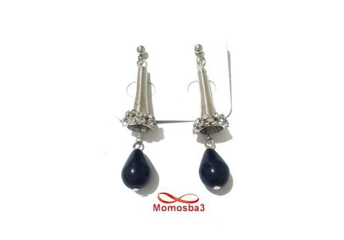 Boucles D’oreilles Argenté Avec Avec Pierres + Boule Noir au meilleur prix au Maroc