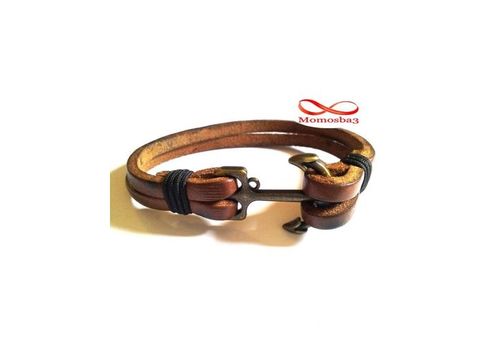 Bracelet Ancre Marine Cuir MARRON (Réglable) au meilleur prix au Maroc