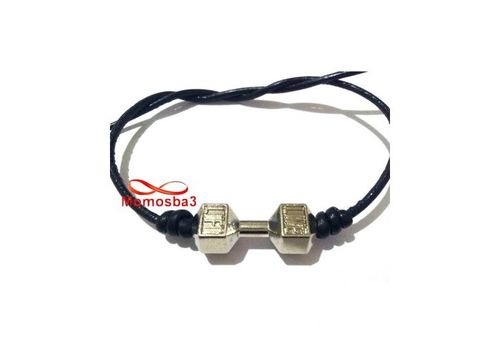 Bracelet Cuir Noir Avec Pendentif Fitness Argenté Unisex au meilleur prix au Maroc
