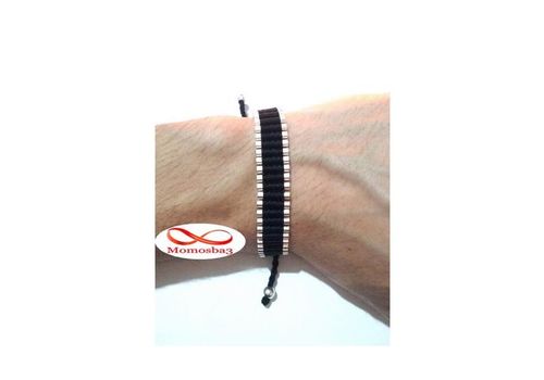 Bracelet Fil Noir Et Acier Inoxydable Argenté Unisex (Réglable) au meilleur prix au Maroc