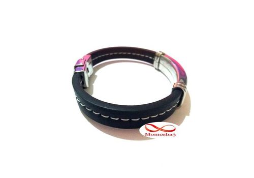 Bracelet En Acier Inoxydable + Cuir Noir (Réglable) au meilleur prix au Maroc