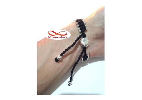 Bracelet Fil Noir Et Acier Inoxydable Argenté Unisex (Réglable) au meilleur prix au Maroc