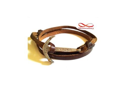 Bracelet Ancre Marine Vikings Cuir Naturelle MARRON au meilleur prix au Maroc