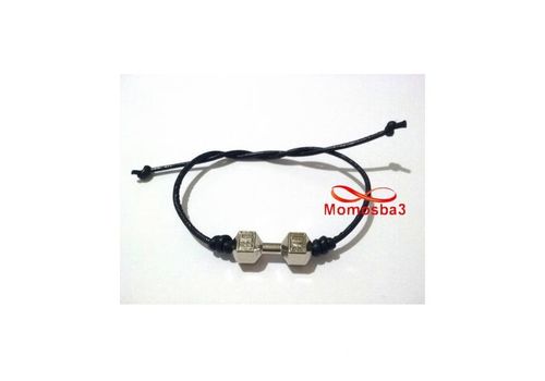 Bracelet Cuir Noir Avec Pendentif Fitness Argenté Unisex au meilleur prix au Maroc
