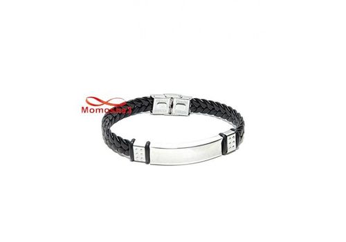 Bracelet Cuir Noir Et Acier Inoxydable (Réglable) au meilleur prix au Maroc