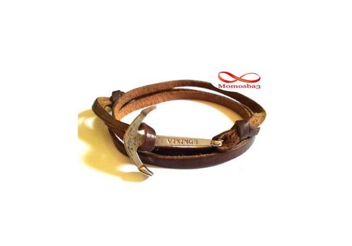 Bracelet Ancre Marine Vikings Cuir Naturelle MARRON au meilleur prix au Maroc