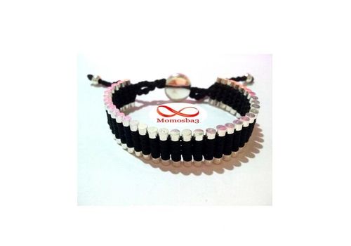 Bracelet Fil Noir Et Acier Inoxydable Argenté Unisex (Réglable) au meilleur prix au Maroc