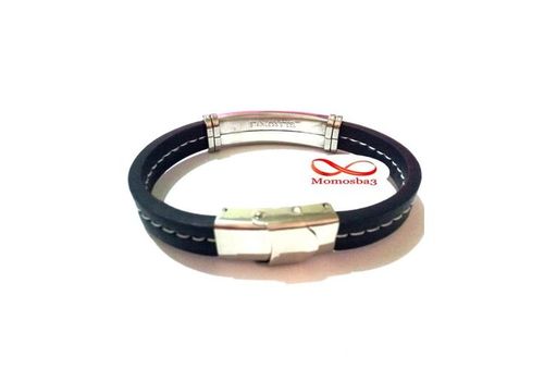 Bracelet En Acier Inoxydable + Cuir Noir (Réglable) au meilleur prix au Maroc