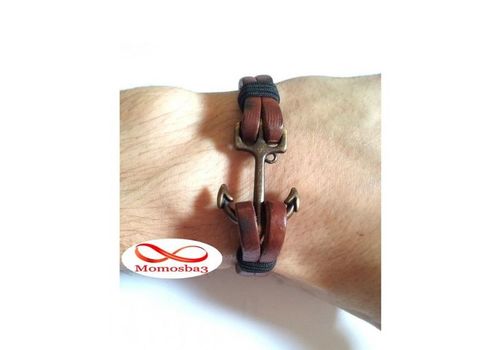 Bracelet Ancre Marine Cuir MARRON (Réglable) au meilleur prix au Maroc