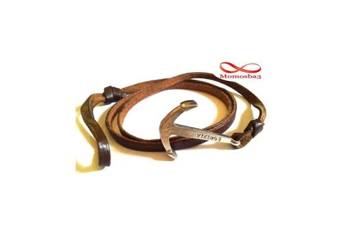 Bracelet Ancre Marine Vikings Cuir Naturelle MARRON au meilleur prix au Maroc