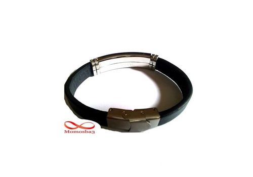 Bracelet Cuir Noir Et Acier Inoxydable (Réglable) au meilleur prix au Maroc